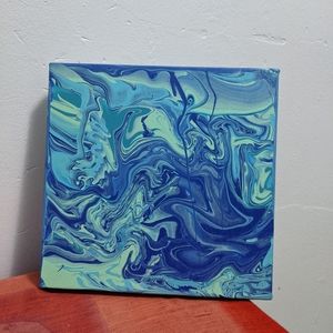 Art work water color paint pouring blue